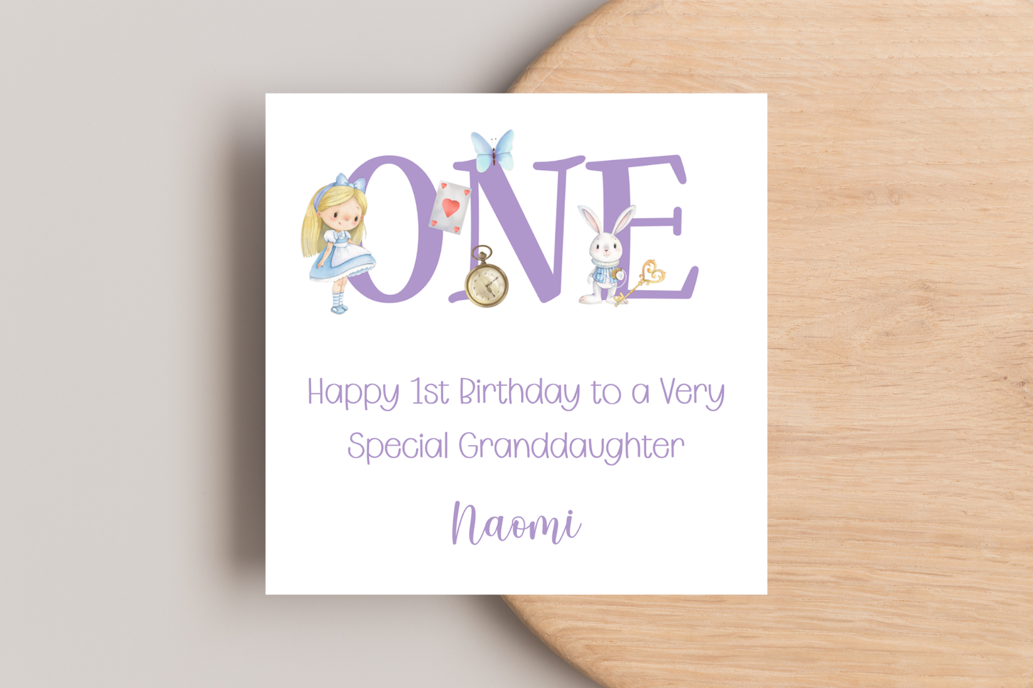 Alice in Wonderland Inspired ONE 1st Birthday Card - Personalised
