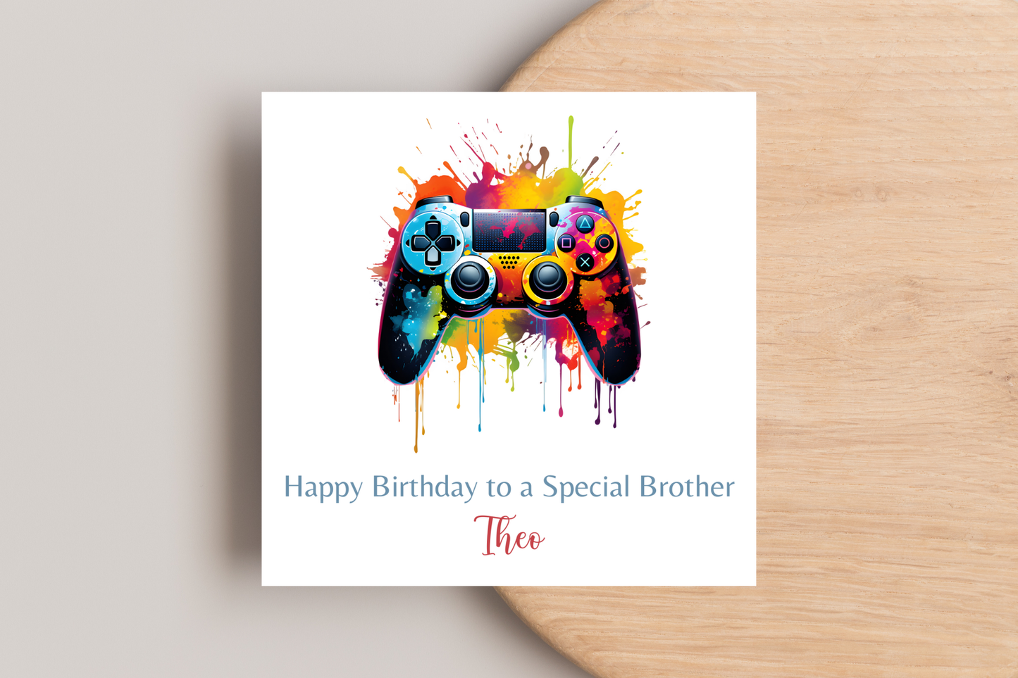Personalised Gaming Birthday Card - Controller with Colorful Paint Splash