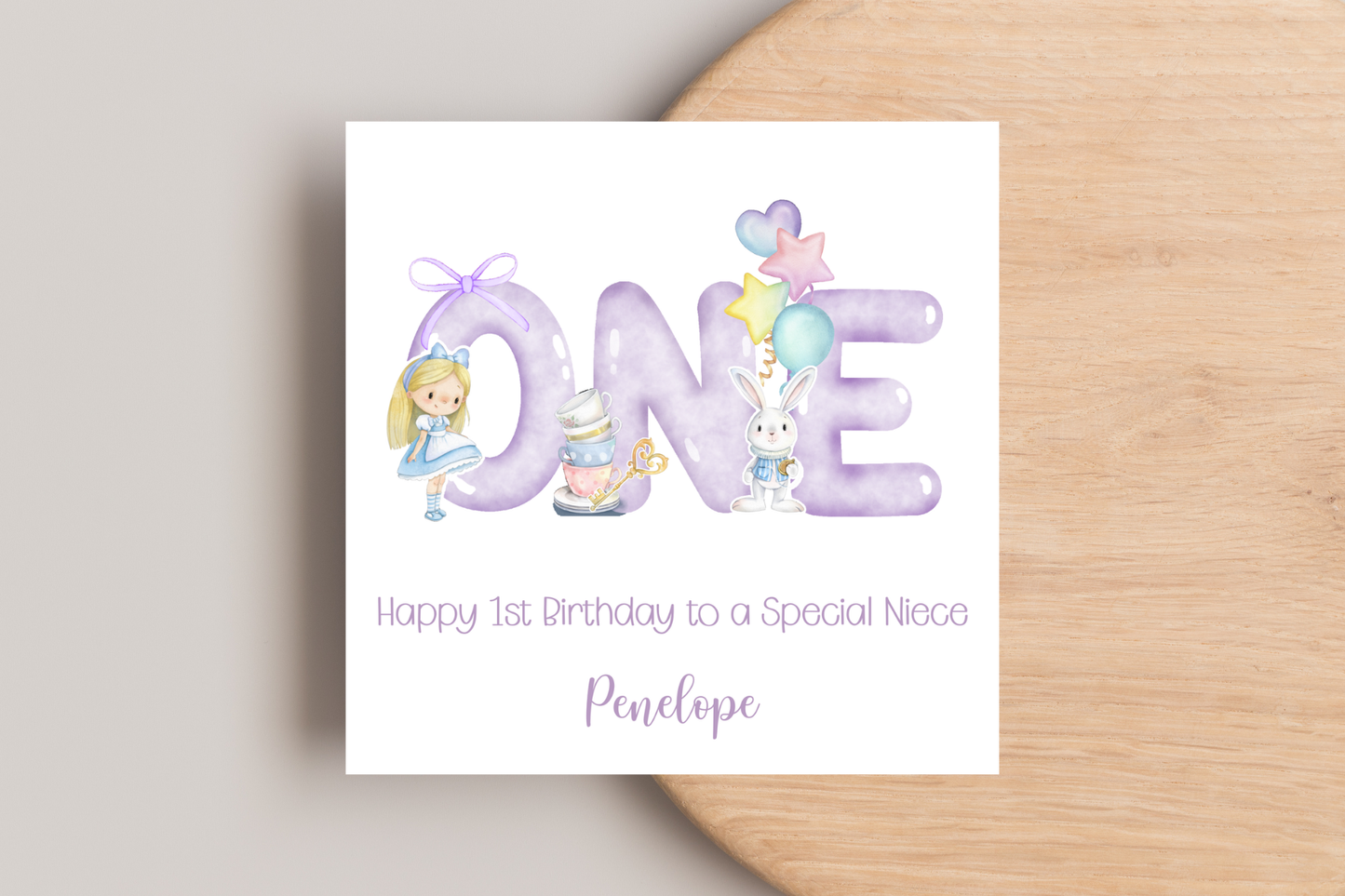 Alice in Wonderland Inspired ONE 1st Birthday Card - Personalised