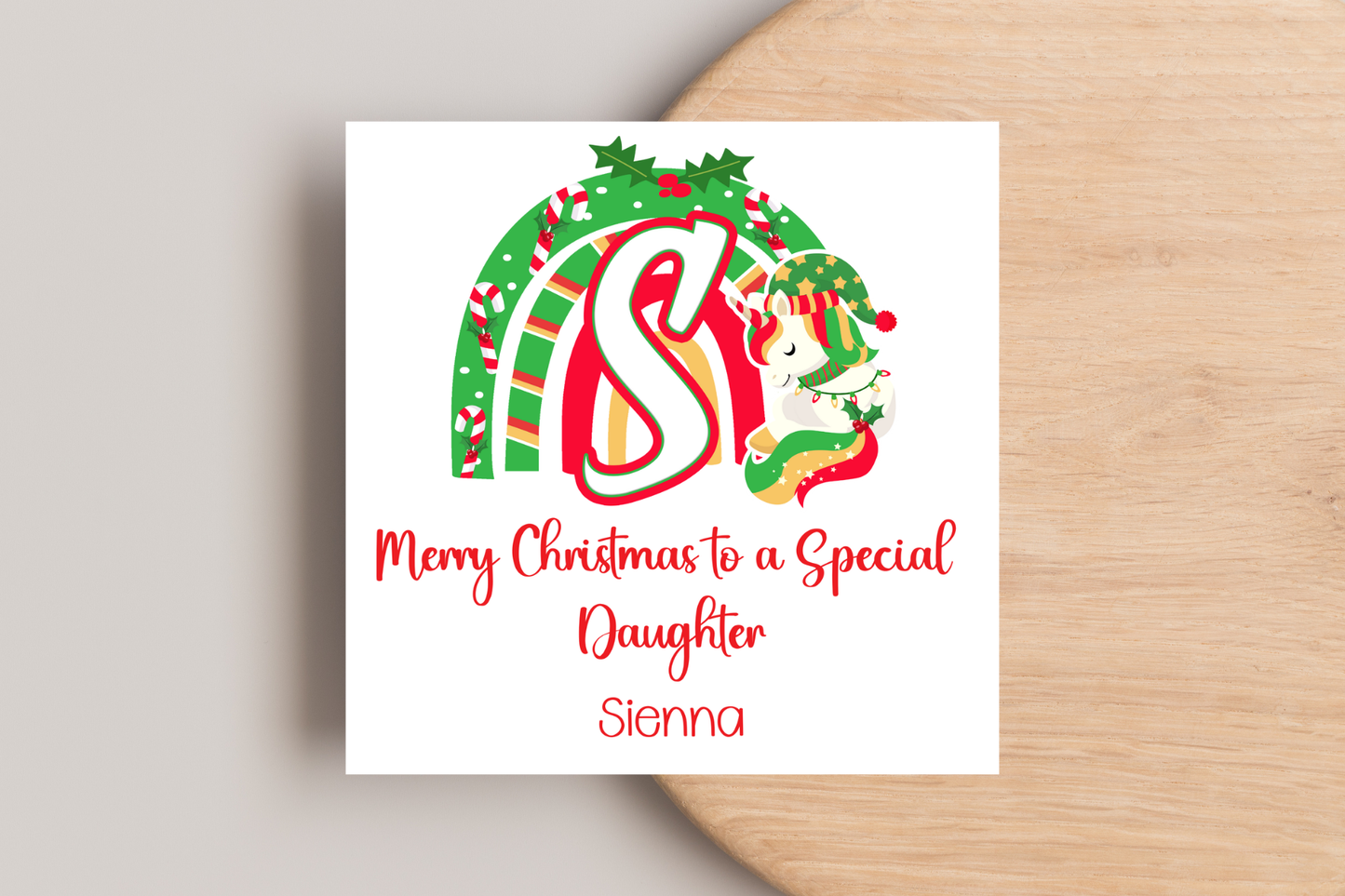 Personalised Unicorn Rainbow Christmas Card