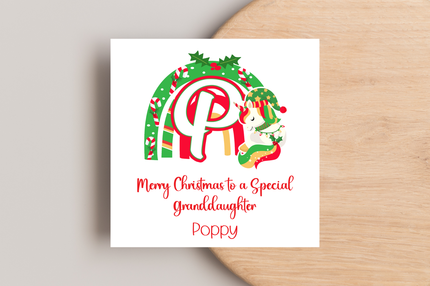 Personalised Unicorn Rainbow Christmas Card