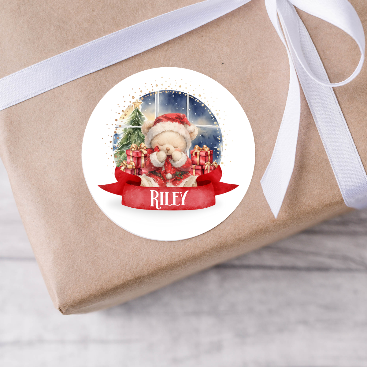 Personalised Bear Christmas Present Labels - 12 per sheet