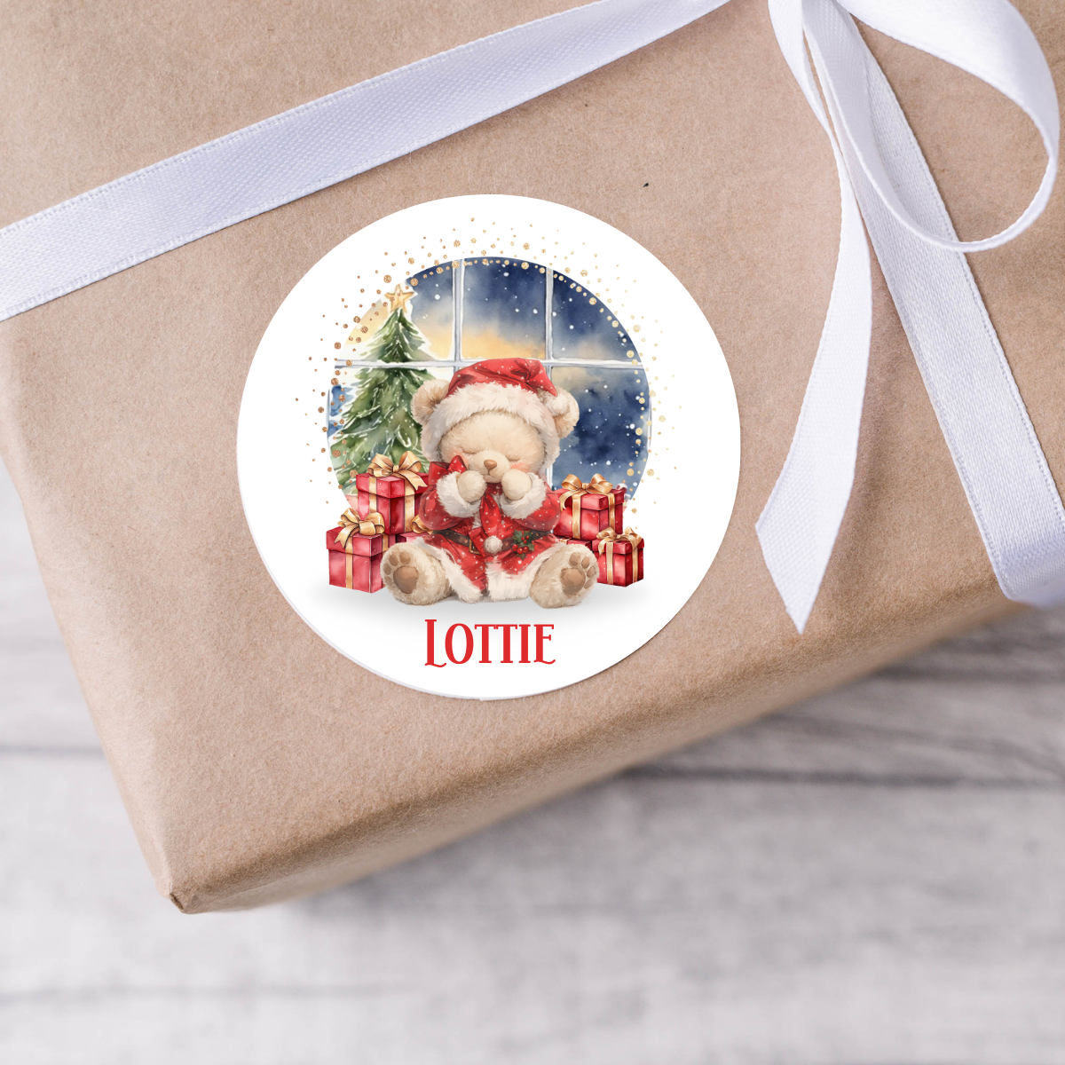 Personalised Bear Christmas Present Labels - 12 per sheet