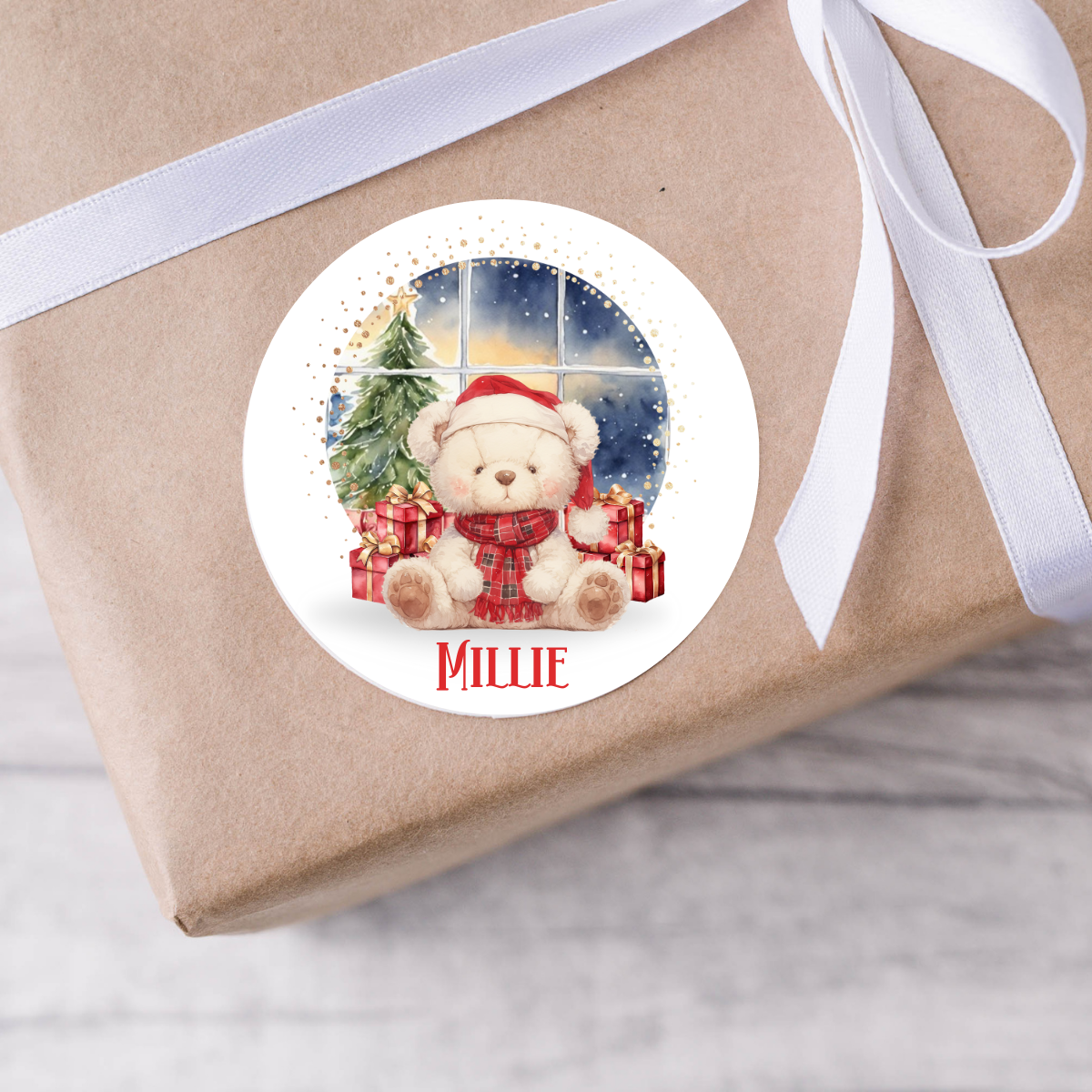 Personalised Bear Christmas Present Labels - 12 per sheet