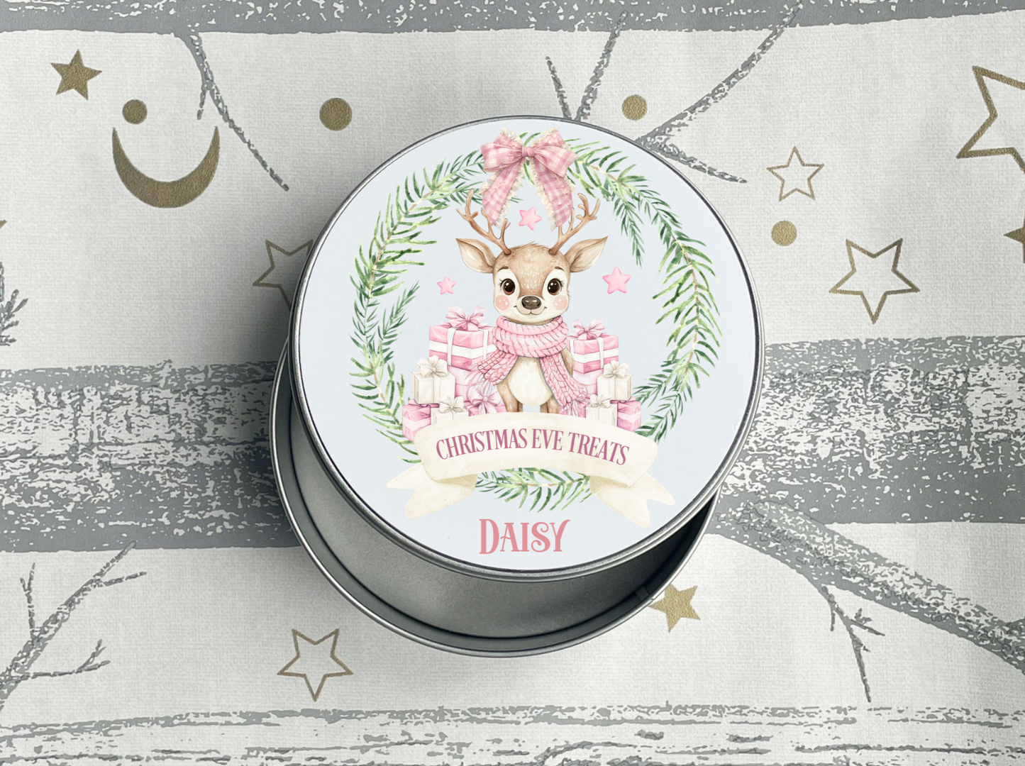 Personalised Reindeer Christmas Eve Treats Tin
