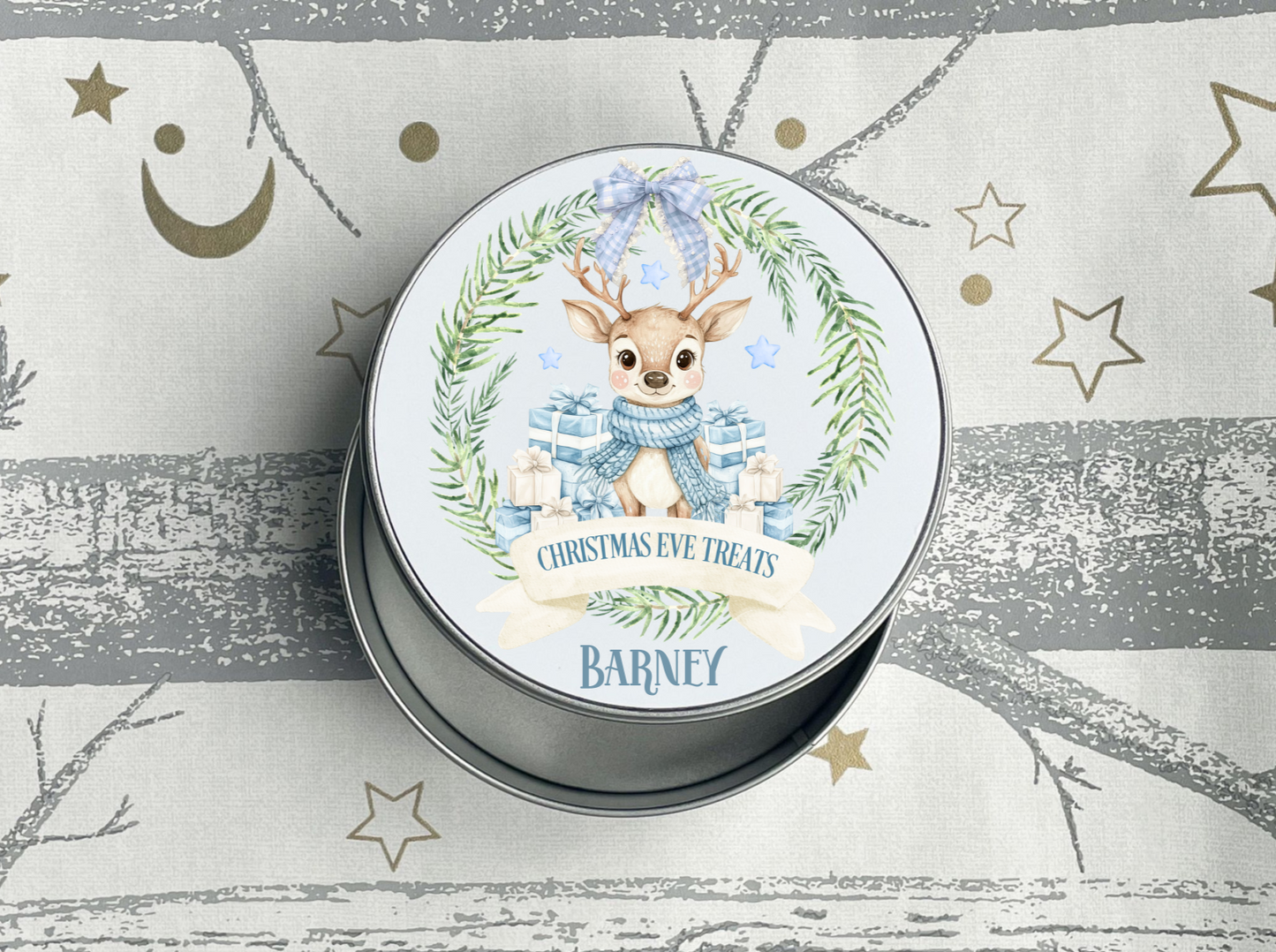 Personalised Reindeer Christmas Eve Treats Tin
