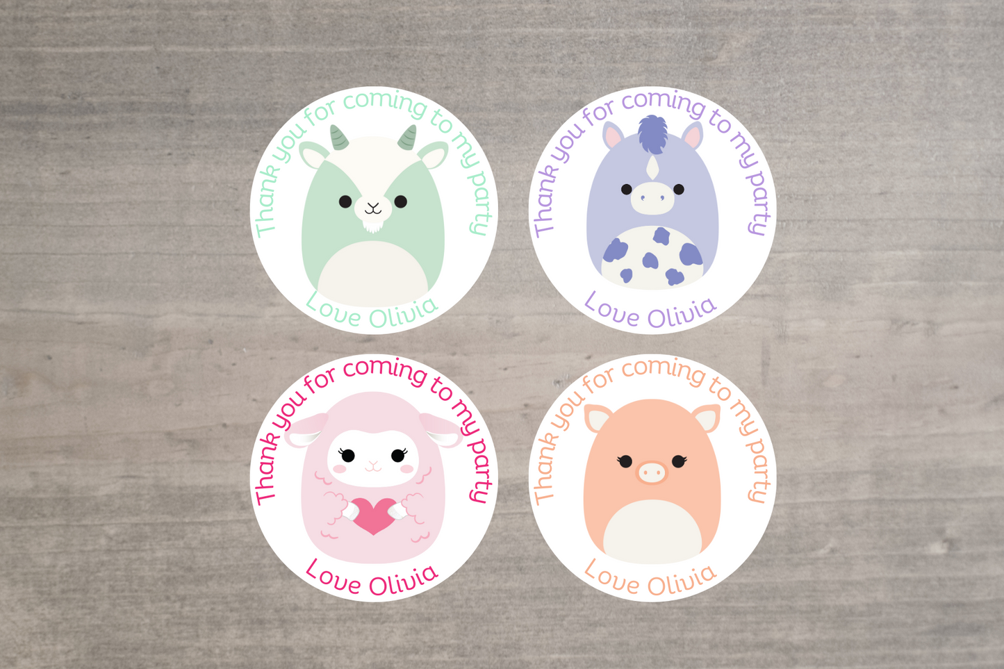24 X Squishmallow Farm Animal Mix Thank You For Coming To My Party Stickers