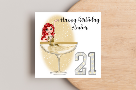 21st Personalised Birthday Card for Her - Martini Girl
