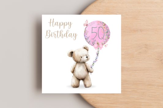 Bear 50th Birthday Card