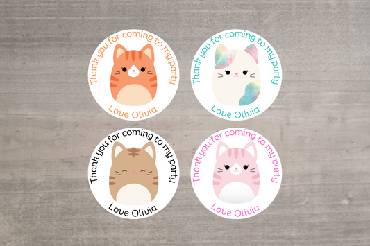 24 X Squishmallow Cat Mix Thank You For Coming To My Party Stickers
