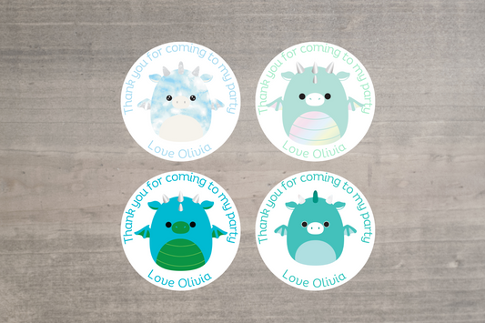 24 X Squishmallow Dragon Mix Thank You For Coming To My Party Stickers