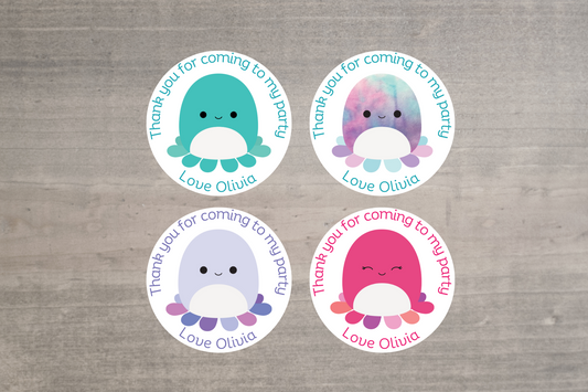 24 X Squishmallow Octopus Mix Thank You For Coming To My Party Stickers