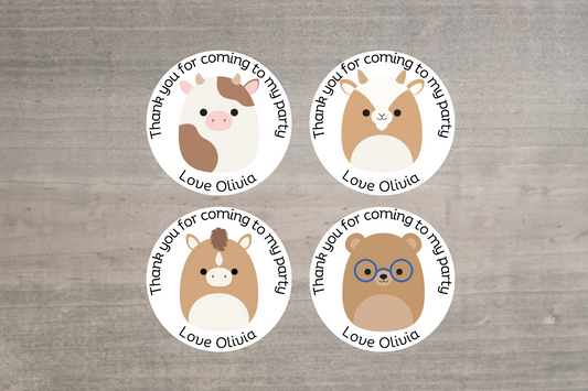 24 X Squishmallow Farm Animal Mix Thank You For Coming To My Party Stickers