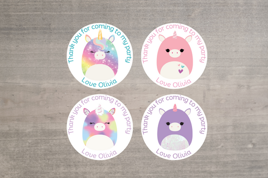 24 X Squishmallow Unicorn Mix Thank You For Coming To My Party Stickers
