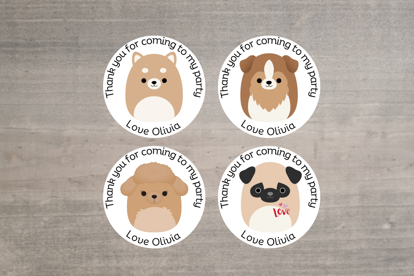 24 X Squishmallow Dog Mix Thank You For Coming To My Party Stickers